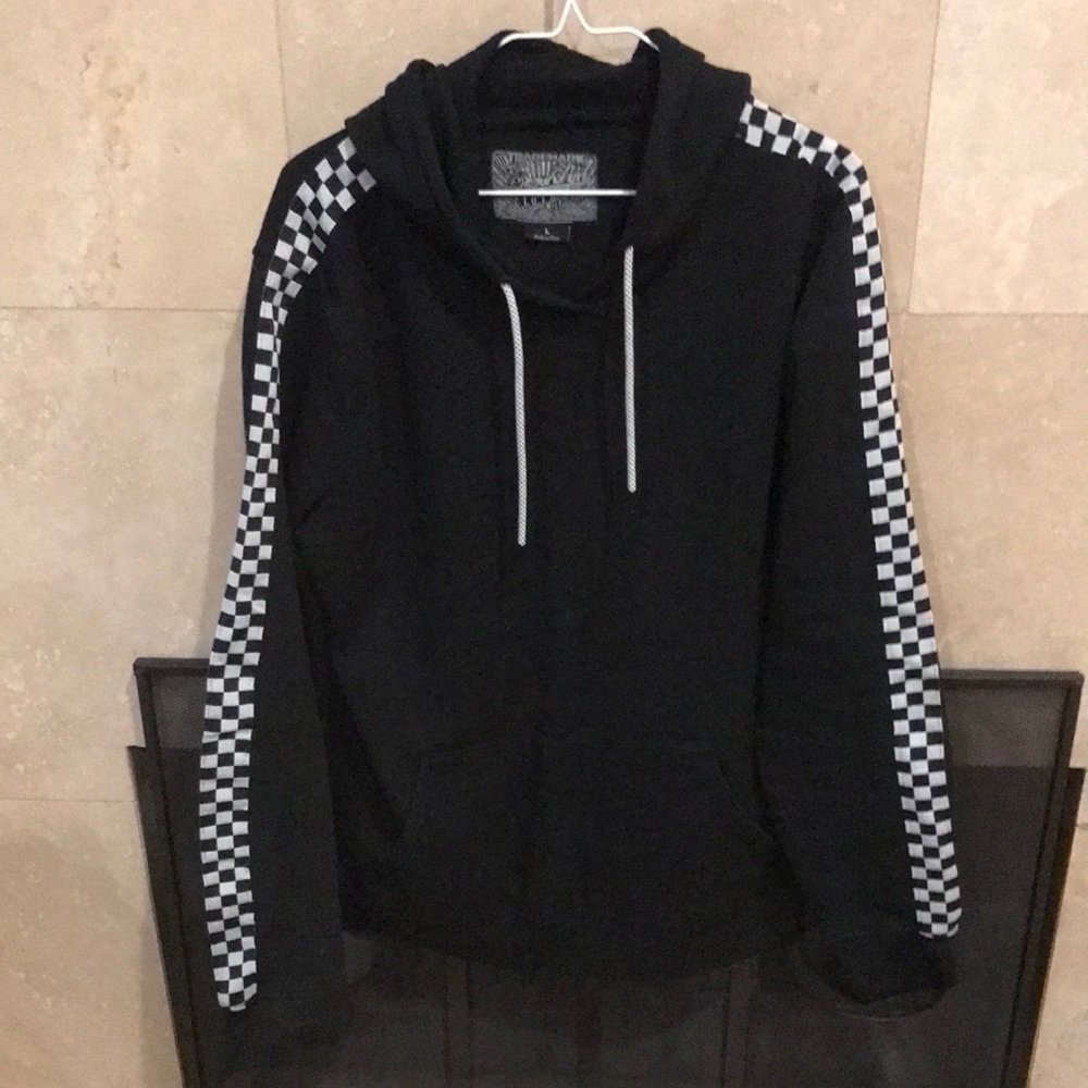 Black Hoodie with Checkered Sleeves